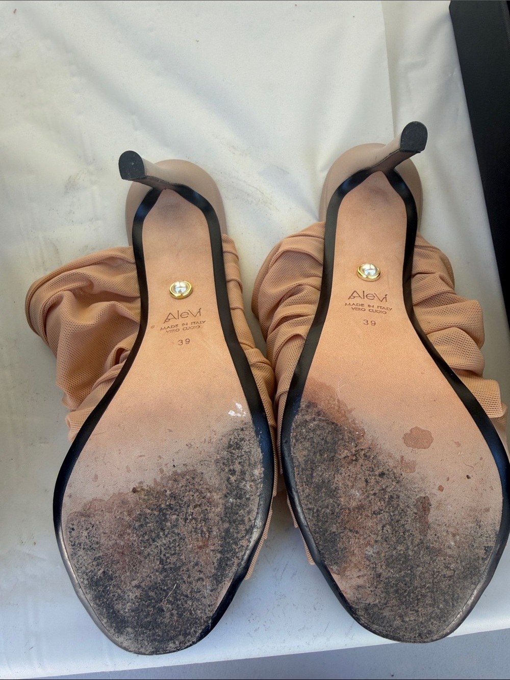 Peach Ruched Mesh Slide Mules - Picture 3 of 4